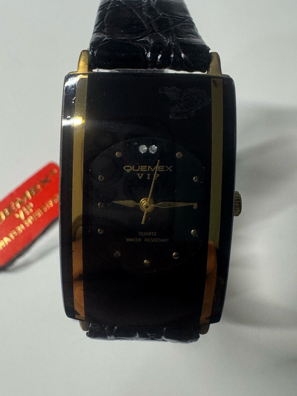 Quemex Black and Gold Rectangular Dress Watch